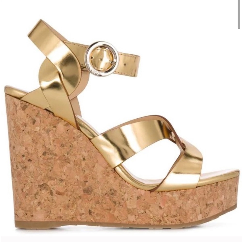Jimmy Choo Aleili Cork Wedge Sandals Sz 38 1/2